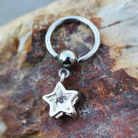 316L Stainless Steel Captive Bead Ring with Star Dangle Nipple Jewelry - Impulse Piercings