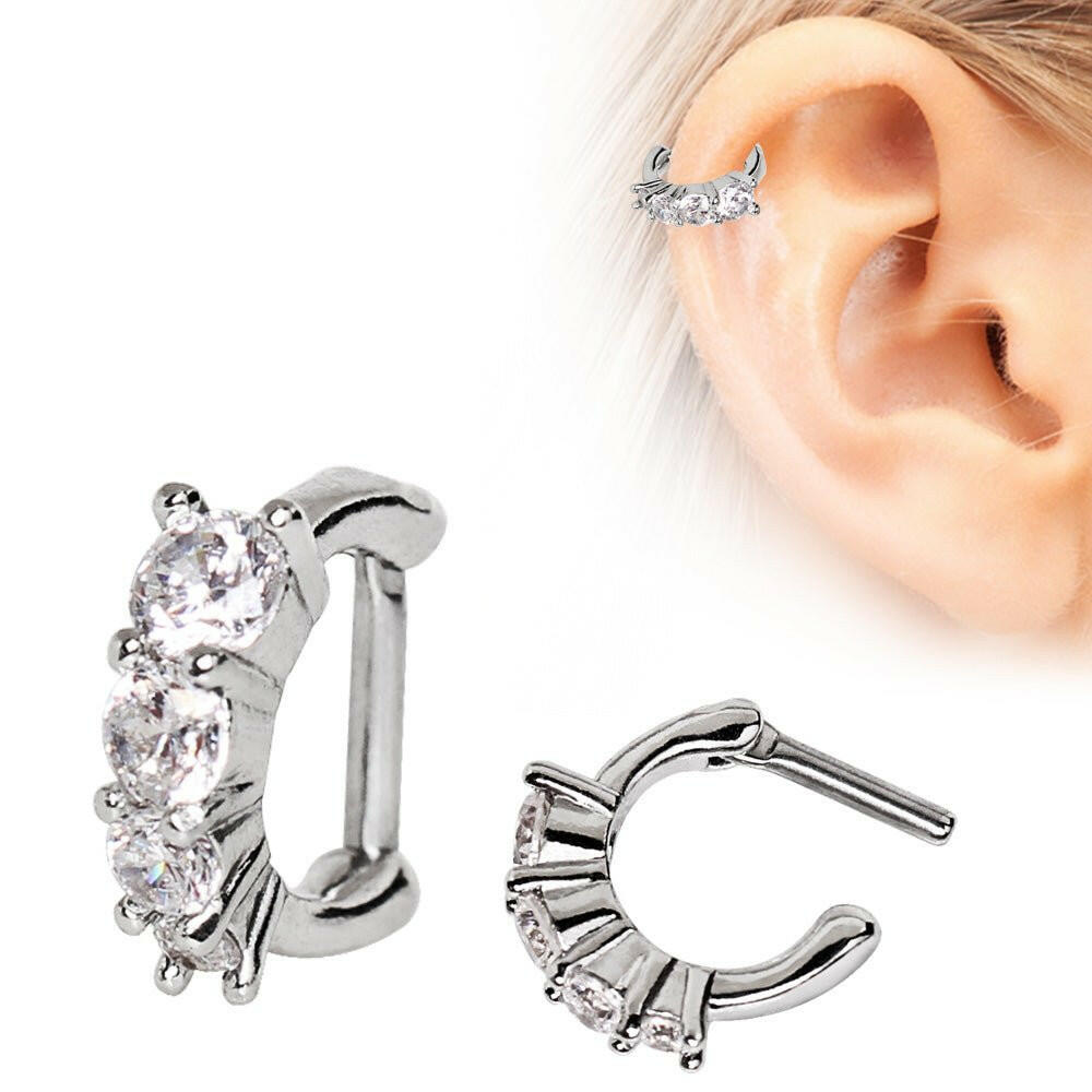 316L Stainless Steel Cascading CZ Cartilage Clicker Earring - Impulse Piercings