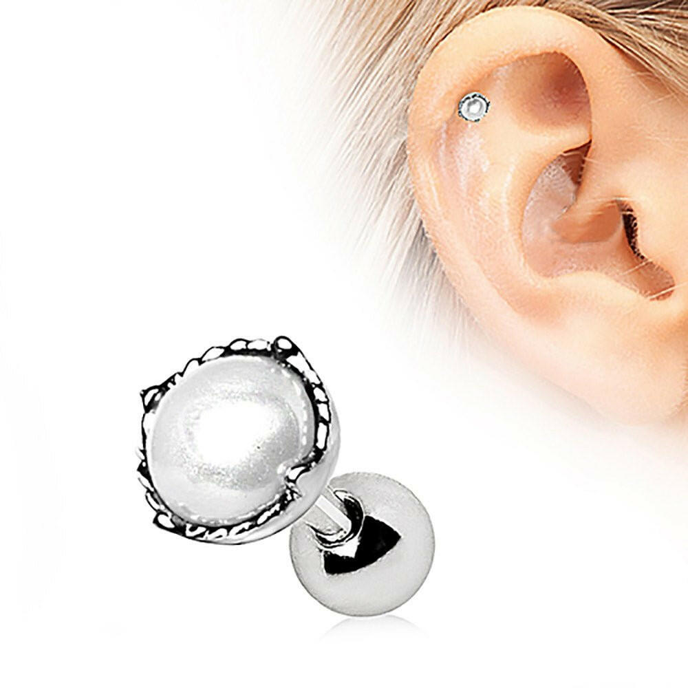 316L Stainless Steel Crown Pearl Cartilage Earring - Impulse Piercings