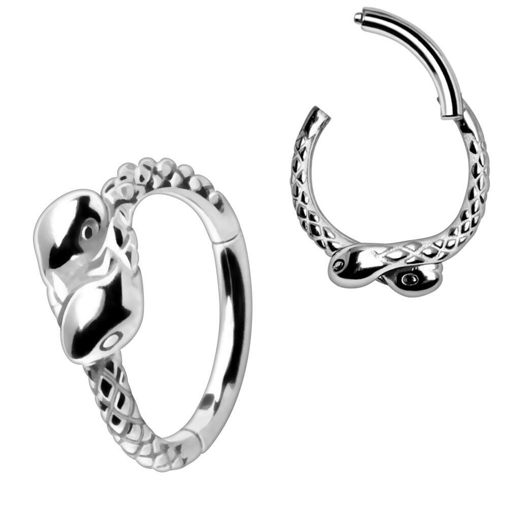 316L Stainless Steel Double Snakes Hinged Clicker Ring.