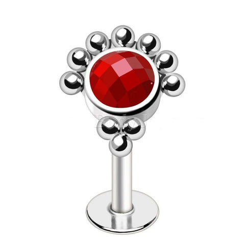 316L Stainless Steel Faceted Red Bead Ornate Labret.