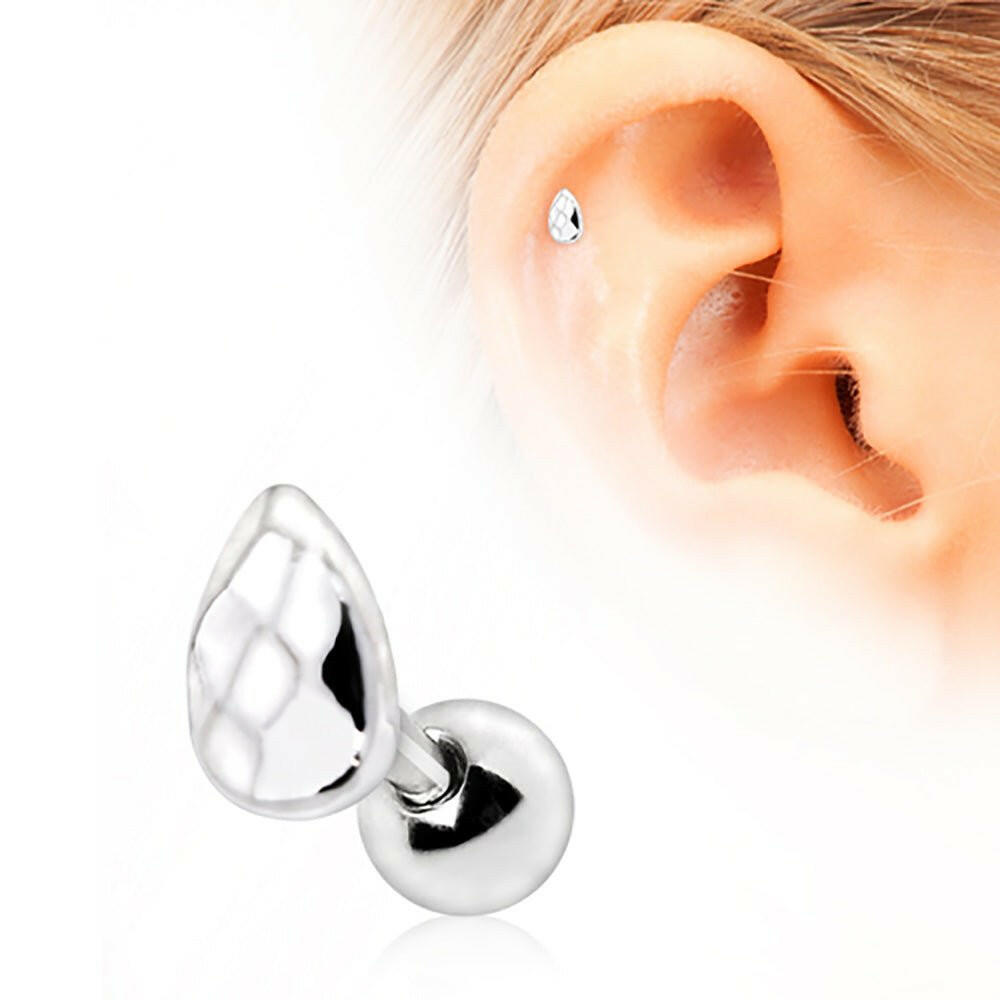 316L Stainless Steel Faceted Teardrop Cartilage Earring - Impulse Piercings