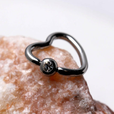 316L Stainless Steel Heart Captive Bead Ring with Clear CZ - Impulse Piercings