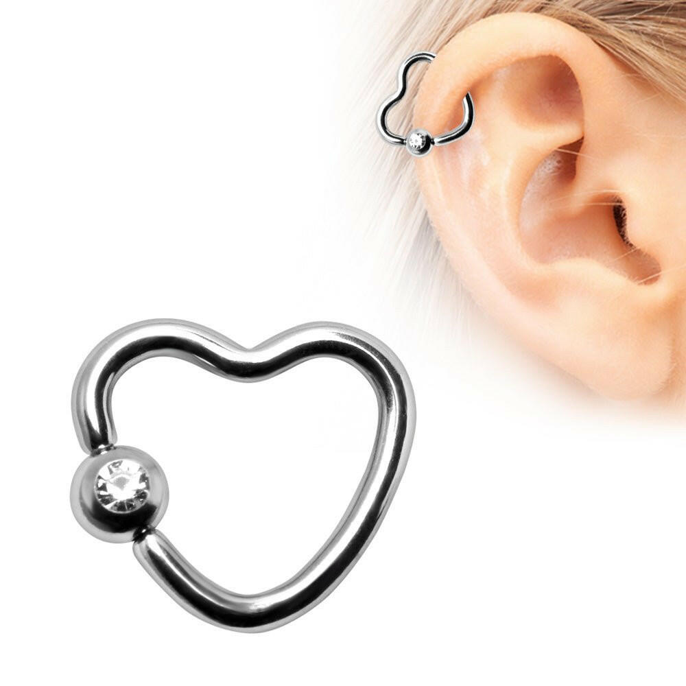 316L Stainless Steel Heart Captive Bead Ring with Clear CZ - Impulse Piercings