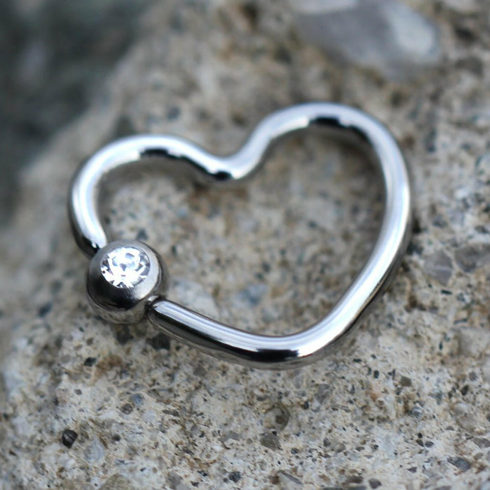 316L Stainless Steel Heart Captive Bead Ring with Clear CZ - Impulse Piercings