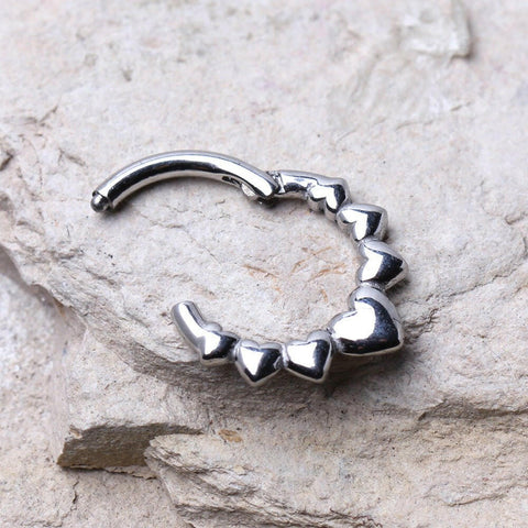 316L Stainless Steel Heart Design Seamless Hinged Clicker Ring.