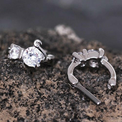 316L Stainless Steel Jeweled Cat Cartilage Clicker Earring - Impulse Piercings