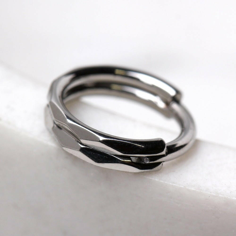 316L Stainless Steel Multi Faceted Prism Cut Seamless Clicker Ring.