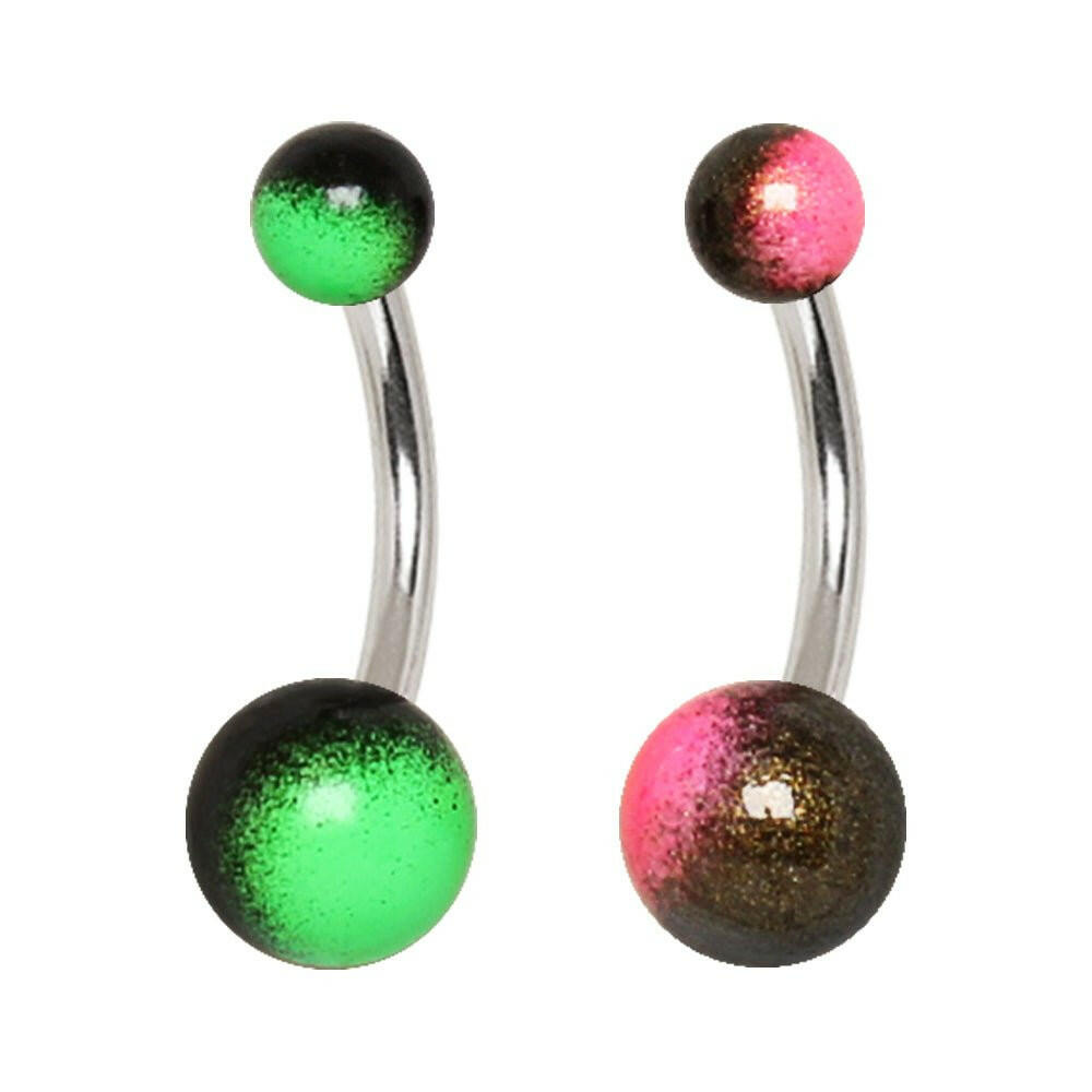 316L Stainless Steel Navel Ring with Metallic Multi-Color UV Acrylic Balls - Impulse Piercings