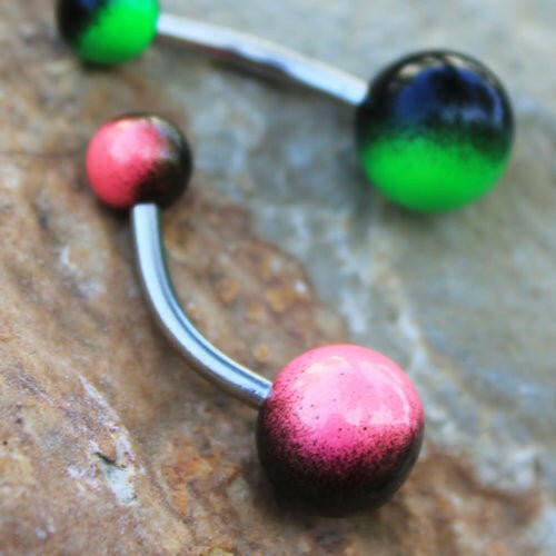 316L Stainless Steel Navel Ring with Metallic Multi-Color UV Acrylic Balls - Impulse Piercings