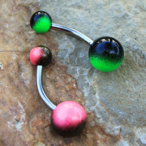 316L Stainless Steel Navel Ring with Metallic Multi-Color UV Acrylic Balls - Impulse Piercings