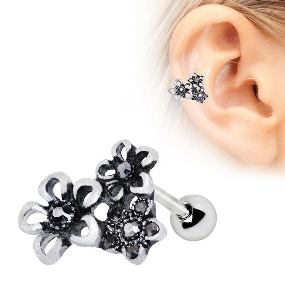 316L Stainless Steel Triple Accented Flower Cartilage Earring - Impulse Piercings