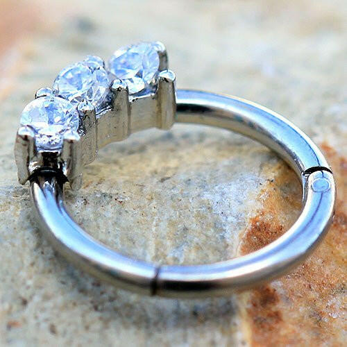 316L Stainless Steel Triple CZ Seamless Clicker Ring - Impulse Piercings