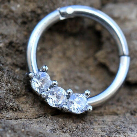 316L Stainless Steel Triple CZ Seamless Clicker Ring - Impulse Piercings