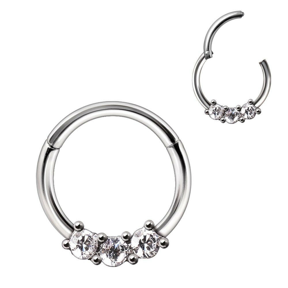 316L Stainless Steel Triple CZ Seamless Clicker Ring - Impulse Piercings