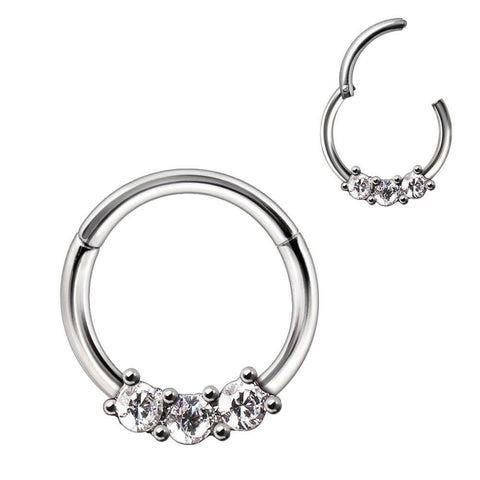 316L Stainless Steel Triple CZ Seamless Clicker Ring - Impulse Piercings