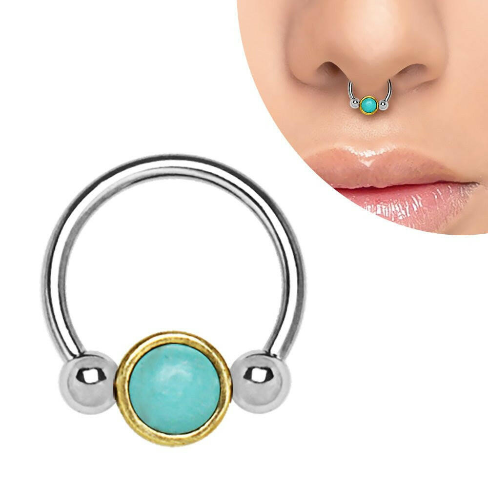 316L Stainless Steel Turquoise Snap-In Captive Bead Ring / Septum Ring - Impulse Piercings