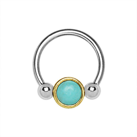 316L Stainless Steel Turquoise Snap-In Captive Bead Ring / Septum Ring - Impulse Piercings