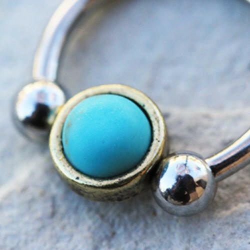 316L Stainless Steel Turquoise Snap-In Captive Bead Ring / Septum Ring - Impulse Piercings