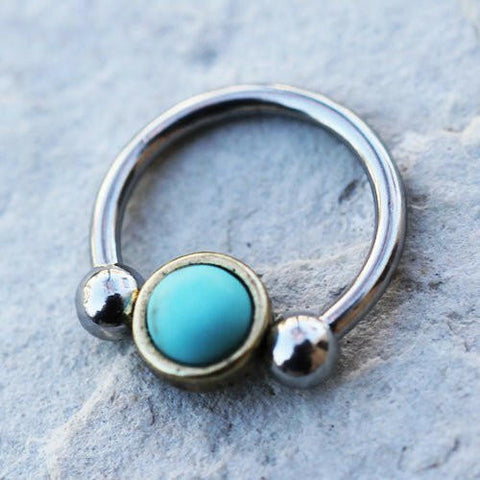 316L Stainless Steel Turquoise Snap-In Captive Bead Ring / Septum Ring - Impulse Piercings