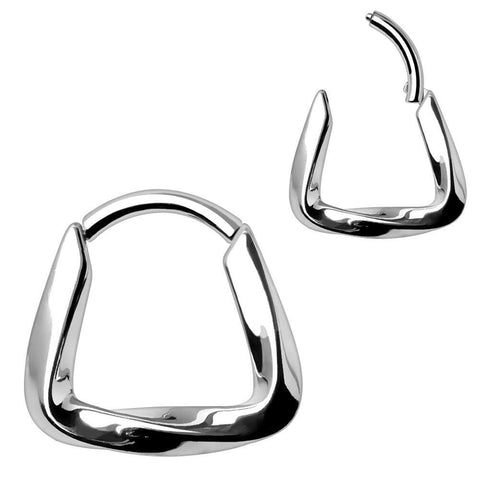 316L Stainless Steel Twisted Trapezium Shape Hinged Clicker Ring.