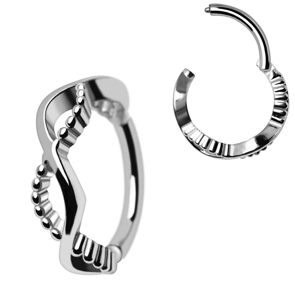 316L Stainless Steel Wave Pattern Seamless Hinged Clicker Ring - Impulse Piercings