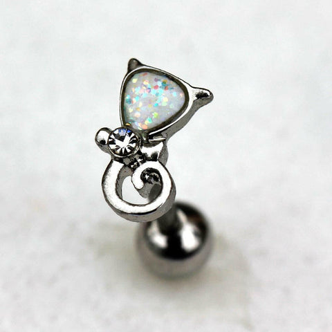 316L Stainless Steel White Synthetic Opal Cat Cartilage Earring.