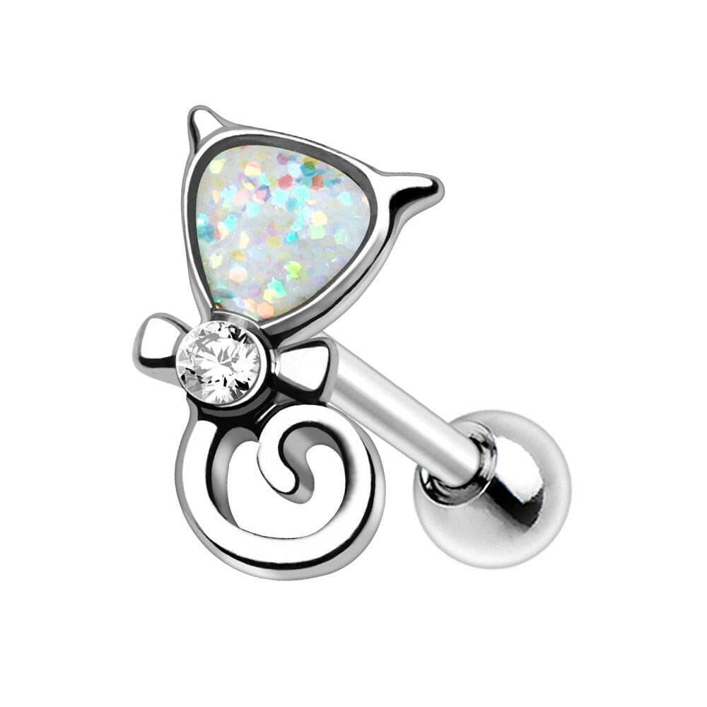 316L Stainless Steel White Synthetic Opal Cat Cartilage Earring.