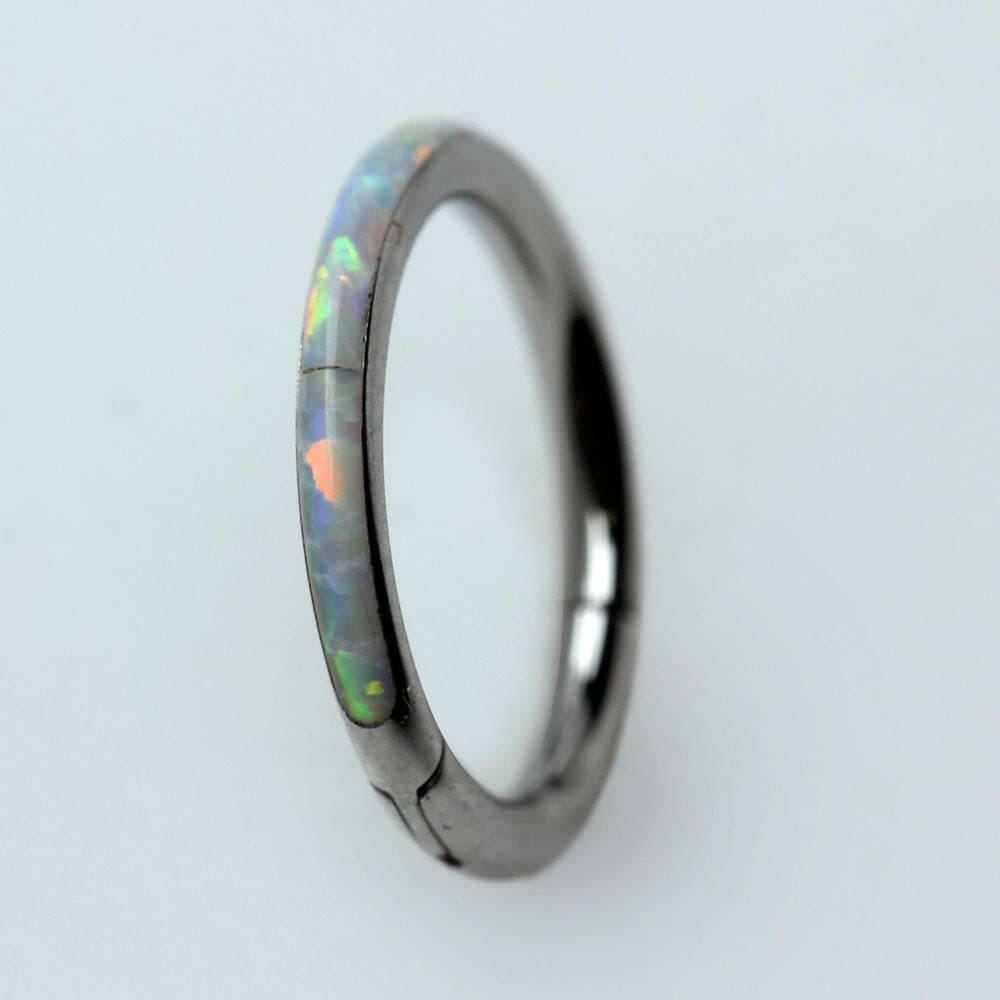 316L Stainless Steel White Synthetic Opal Seamless Clicker Ring.