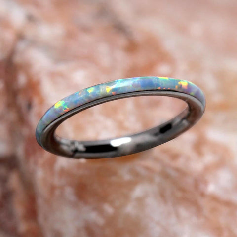 316L Stainless Steel White Synthetic Opal Seamless Clicker Ring.