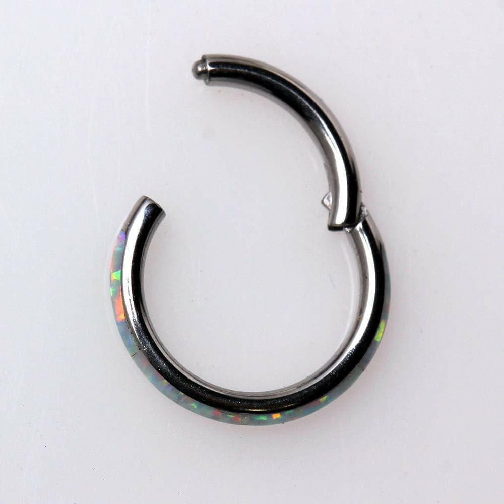 316L Stainless Steel White Synthetic Opal Seamless Clicker Ring.