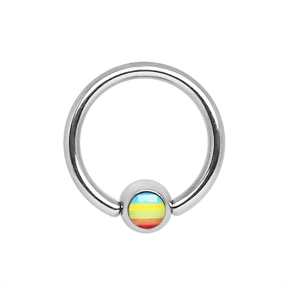 316L Surgical Steel Captive Bead Ring with Rainbow Flag Logo Ball - Impulse Piercings