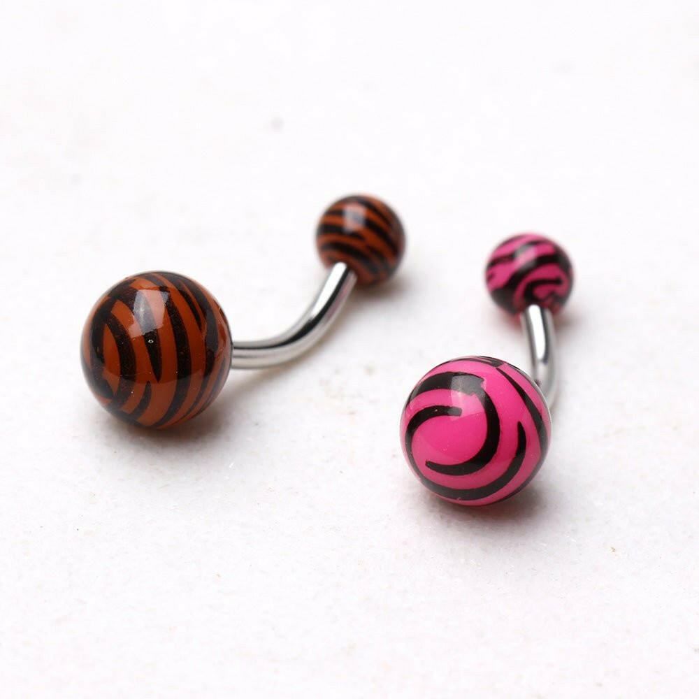 316L Surgical Steel Navel Ring with UV Coated Zebra Balls - Impulse Piercings