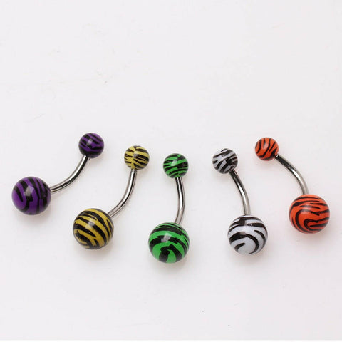 316L Surgical Steel Navel Ring with UV Coated Zebra Balls - Impulse Piercings