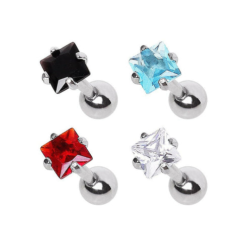 316L Surgical Steel Prong Set Square CZ Cartilage Earring - Impulse Piercings