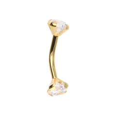 Cubic Golden CZ Gem Internally Threaded Prong Curved Barbell Eyebrow Ring