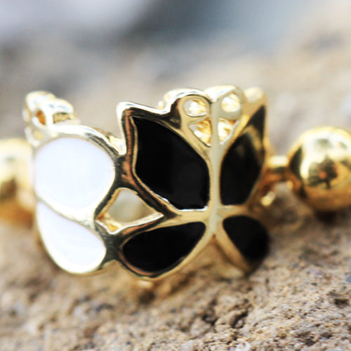 Gold Plated Black and White Butterfly Cartilage Ear Cuff - Impulse Piercings