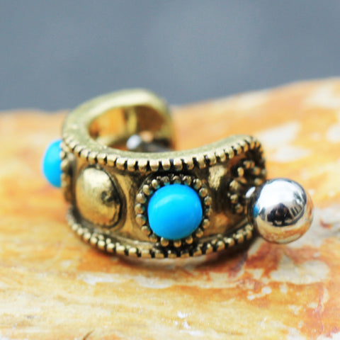 Antique Gold Plated Turquoise Cartilage Cuff Earring - Impulse Piercings