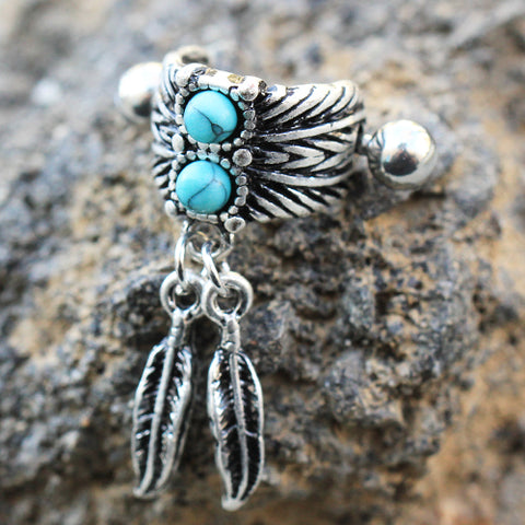 Stainless Steel Turquoise & Feather Cartilage Cuff Earring - Impulse Piercings