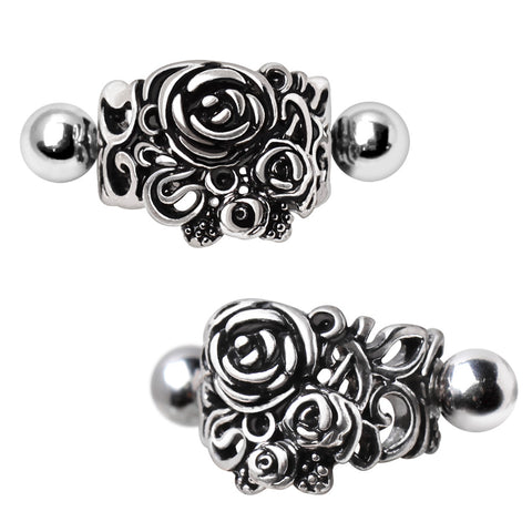 Stainless Steel Black Roses Cartilage Cuff Earring - Impulse Piercings