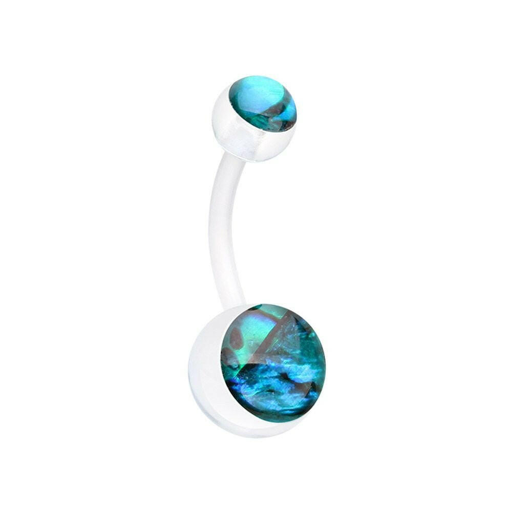 Abalone Shell Bio Flexible Shaft Acrylic Ball Belly Button Ring.