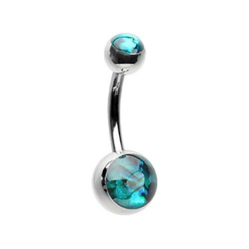 Abalone Shell Double Ball Inlay Belly Button Ring.