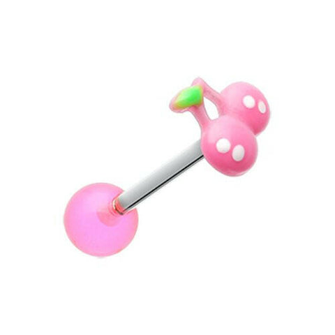 Adorable Cherry Acrylic Top Barbell Tongue Ring.