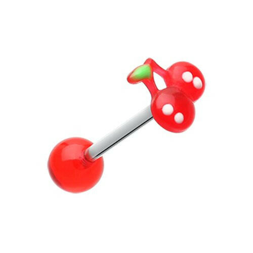 Adorable Cherry Acrylic Top Barbell Tongue Ring.