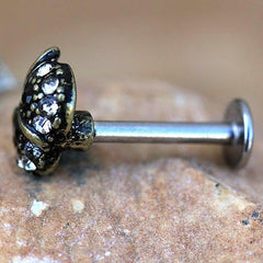 Antique Gold Plated Jeweled Owl Labret - Impulse Piercings