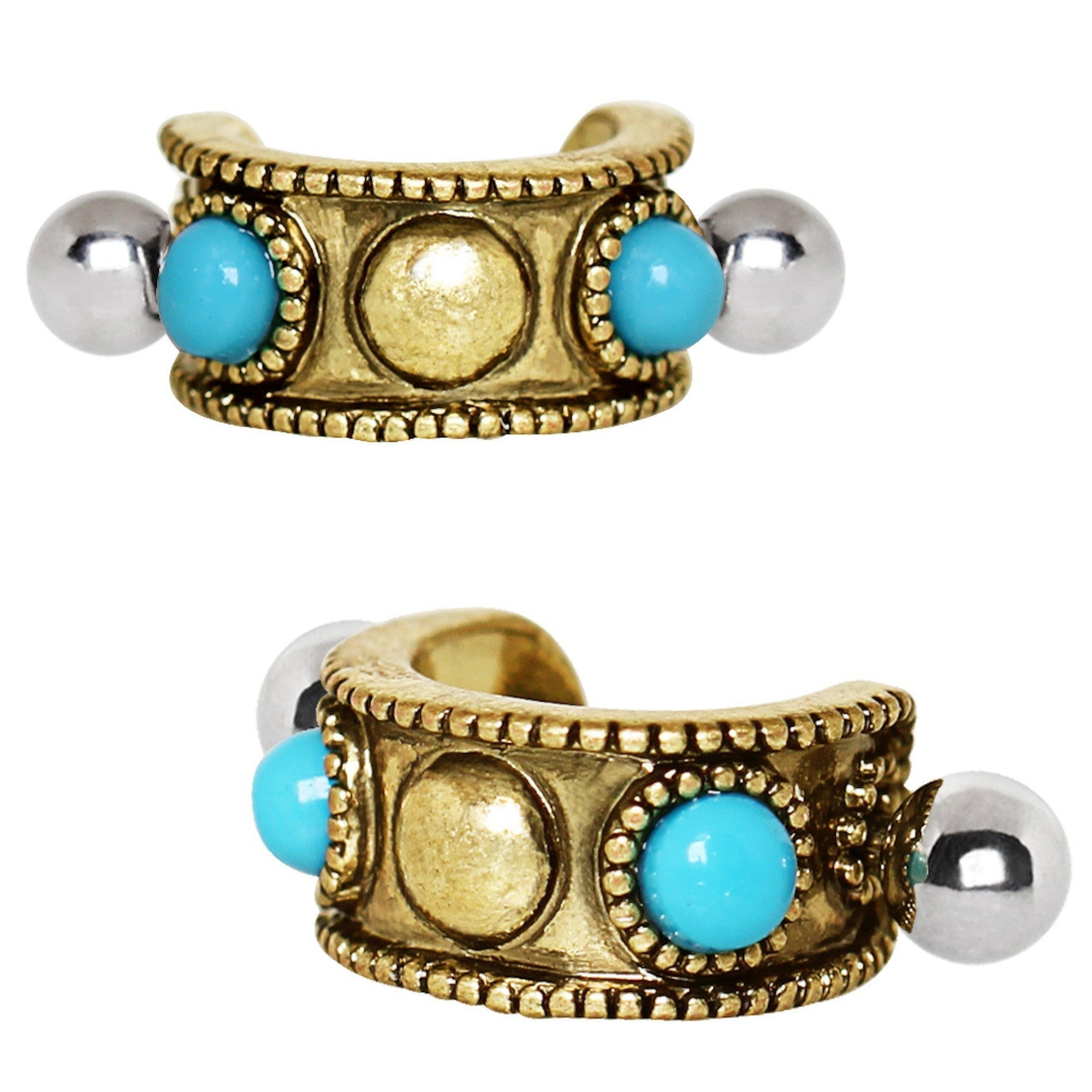 Antique Gold Plated Turquoise Cartilage Cuff Earring.