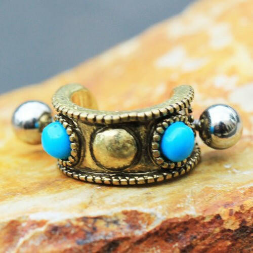 Antique Gold Plated Turquoise Cartilage Cuff Earring - Impulse Piercings