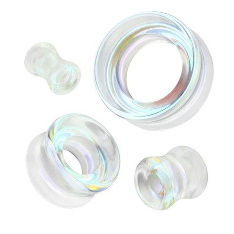 Aurora Borealis Glass Double Flare Saddle Tunnel