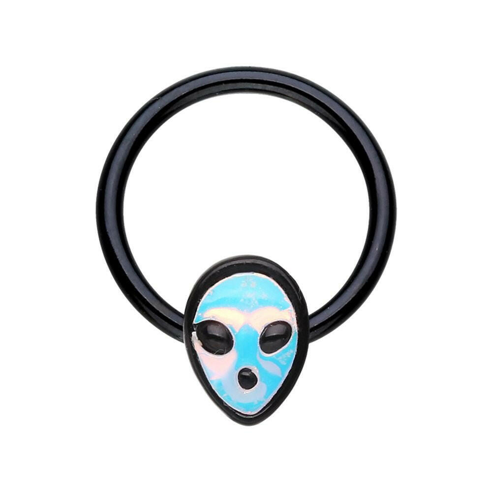 Black Alien Revo Head Steel Captive Bead Ring.