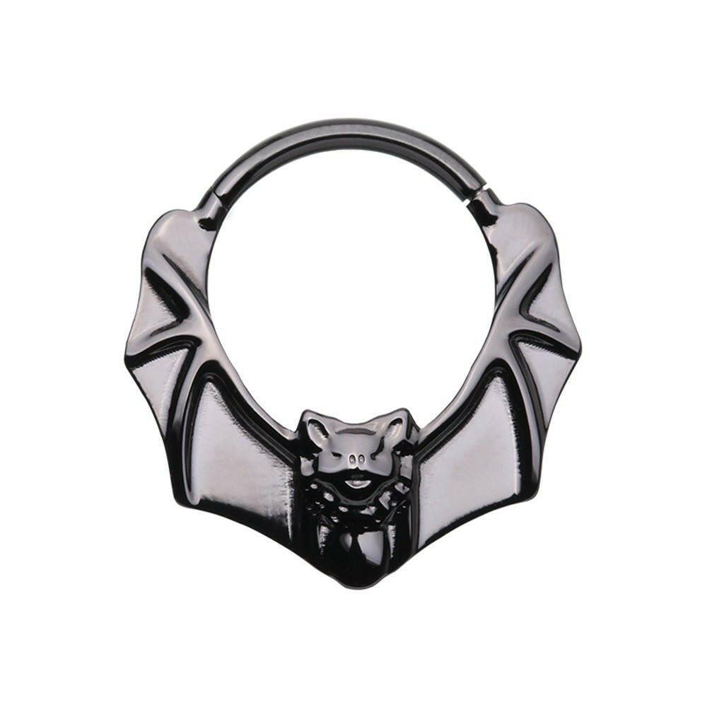 Black Bat Wings Steel Seamless Hinged Clicker Ring - Impulse Piercings